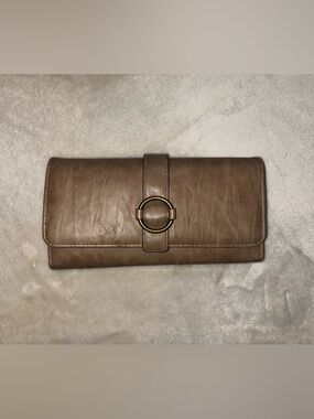 Classic Taupe Clutch with Gold Ring Closure
